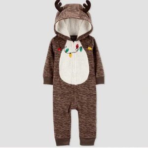 Reindeer Fleece Hooded Romper Just One You by Carter’s 12M Christmas Onesie PJs
